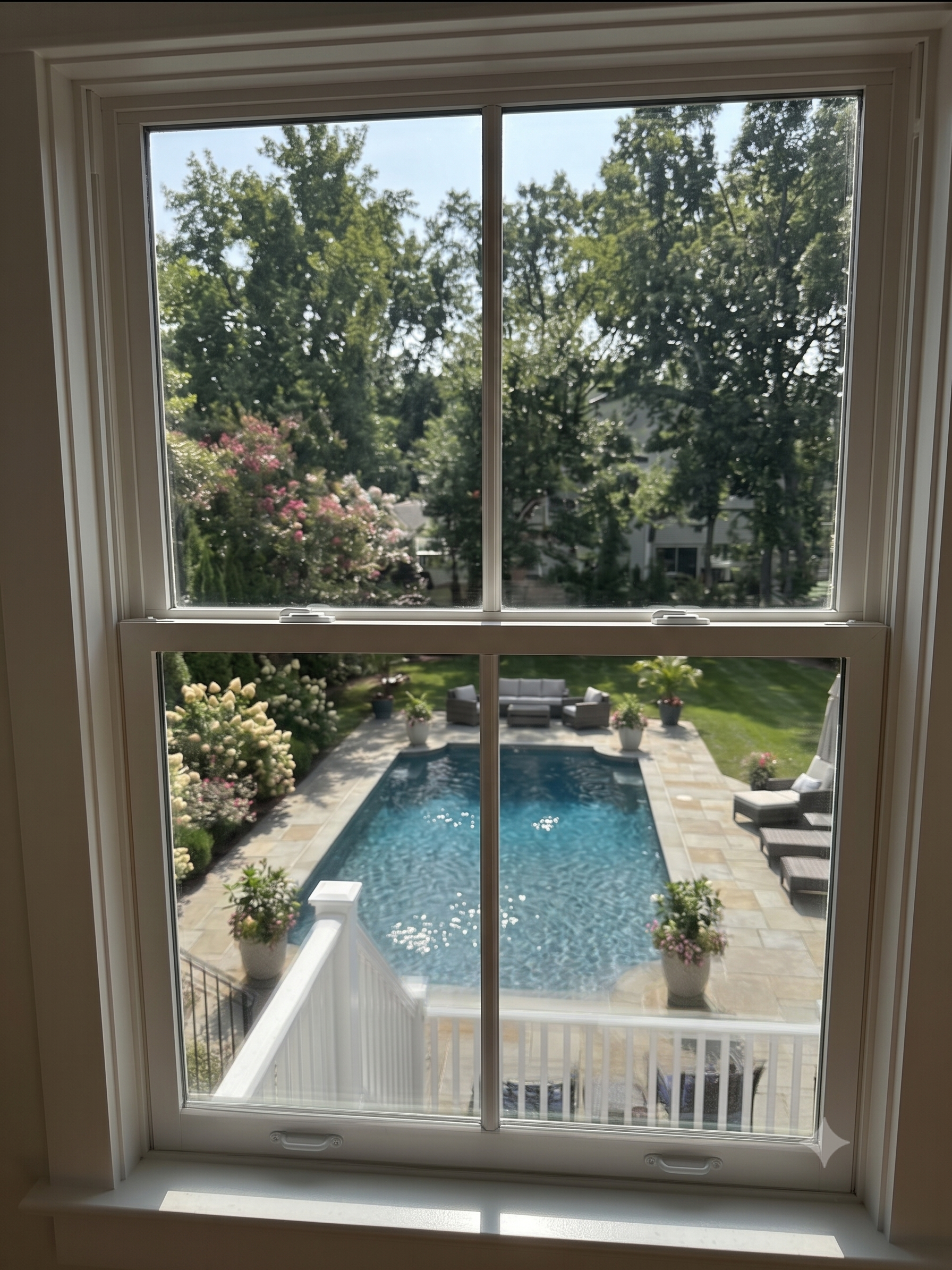 Crystal clear windows with pool view